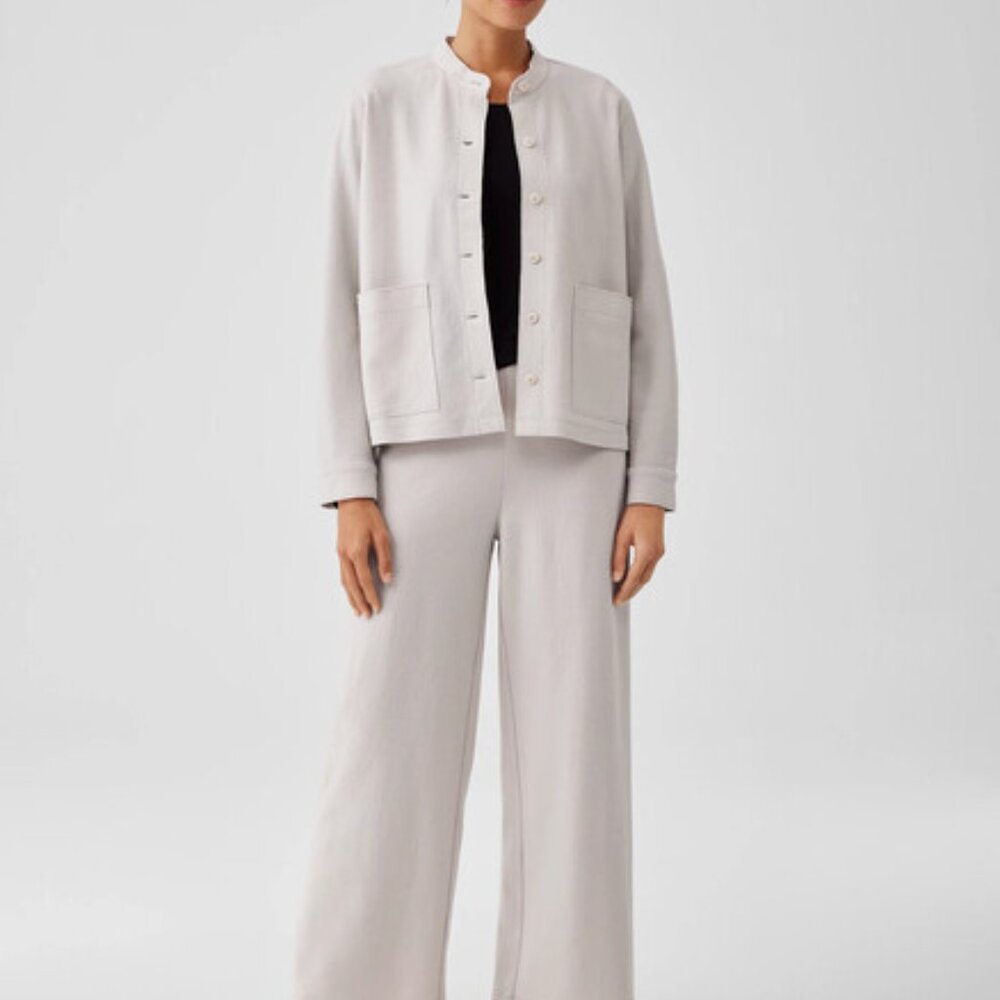 Eileen Fisher Boiled Wool Mandarin Collar Shirt Jacket Chalk SZ 1X - Picture 2 of 12